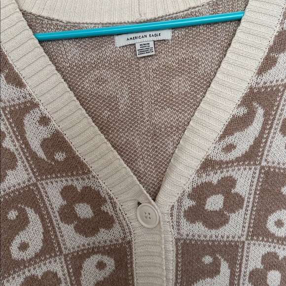 American Eagle Yin Yang Flower Checkerboard Printed Cardigan - Picture 2 of 3